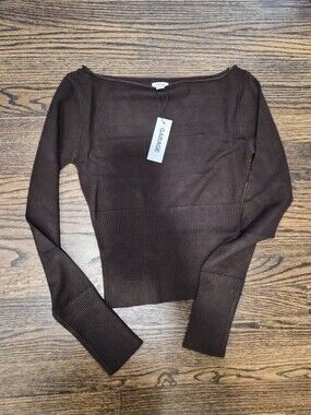 Garage Brown Ribbed Waist Long Sleeve Sweater Top - Size XS - New With Tags